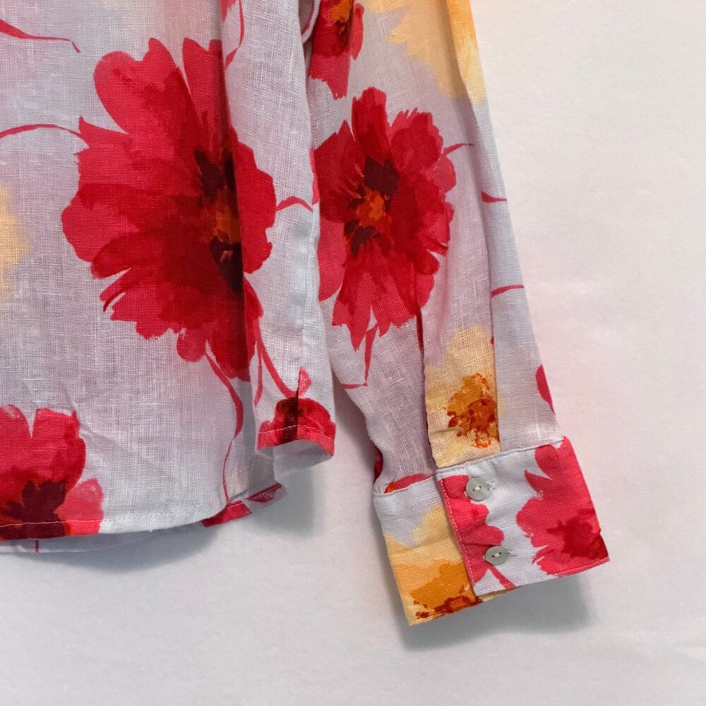 Joie Long Sleeve 100% Linen Poppy Blossom Button Up Shirt Womens Large Coastal - Picture 8 of 10